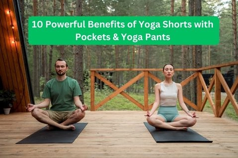 A woman practicing yoga wearing eco friendly yoga pants with pockets, showcasing comfort and flexibility